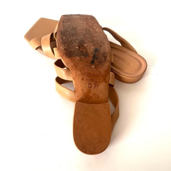 Vince Sandal Slide Zayna Black Leather Flat Square Strappy Slip On - Picture 7 of 8